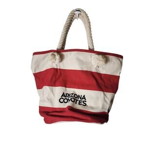 ARIZONA COYOTES Red White Canvas Striped Heavy Rope Beach Tote Bag Hockey